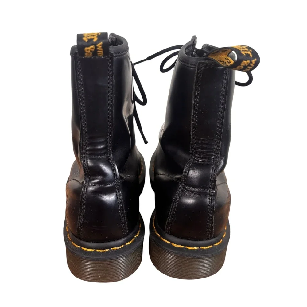 Dr. Martens 1460 Smooth Leather 8-Eye Combat Boots Black Yellow Stitching Sz 8